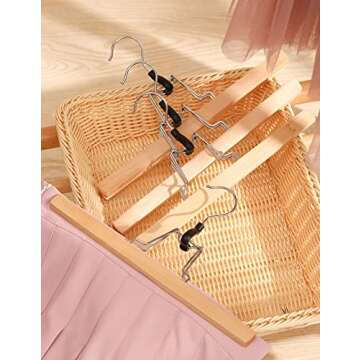 Tosnail 12 Pack Wooden Skirt Pants Clothes Hangers with 360° Swivel Hook, Non Slip Slack Hanger, Jeans Hangers, Trouser Hanger, Wrinkle Free Clamp Closet Organizer