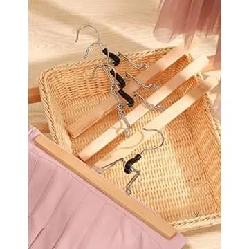 Tosnail 12 Pack Wooden Skirt Pants Clothes Hangers with 360° Swivel Hook, Non Slip Slack Hanger, Jeans Hangers, Trouser Hanger, Wrinkle Free Clamp Closet Organizer