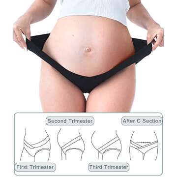 SUNNYBUY Maternity Underwear Under Bump & Over Bump Pregnancy Panties Sets Seamless Womens Maternity Clothes Packs, High-2Black1Skin&Low-2Black1Skin-L