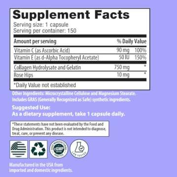 Sanar Naturals Collagen Pills with Vitamin C, E - for Hair, Skin, Nails, Joint Health, Reduce Wrinkles - Hydrolyzed Collagen for Women & Men, Collagen Supplement, 150 Capsules