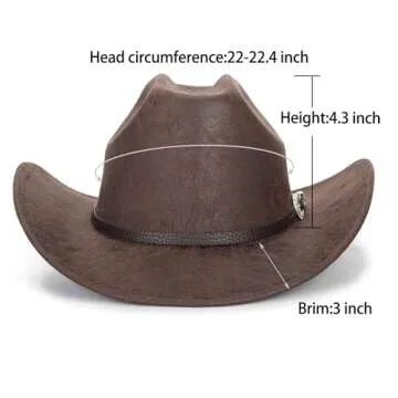 Eohak Western-Cowboy-Hats for Women-Men Brown-Pu-Leather-Cowgirl-Hat Wide-Brim-Fedora-Hats Outback Tourist Knight Hat（M-L） (US, Alpha, Medium, Brown)