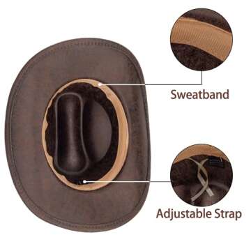 Eohak Western-Cowboy-Hats for Women-Men Brown-Pu-Leather-Cowgirl-Hat Wide-Brim-Fedora-Hats Outback Tourist Knight Hat（M-L） (US, Alpha, Medium, Brown)