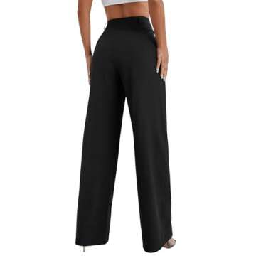 SweatyRocks Women's Casual Wide Leg High Waisted Button Down Straight Long Trousers Pants Black M