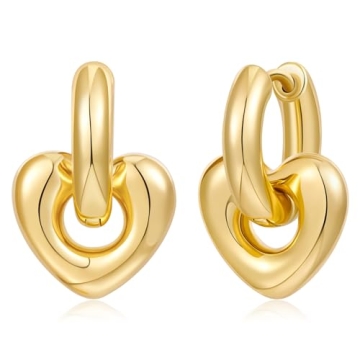 WOWORAMA Gold Heart Huggie Hoop Earrings - Trendy Puffy Chunky Love Earrings