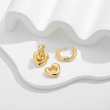 WOWORAMA Trendy Gold Heart Hoop Earrings for Women