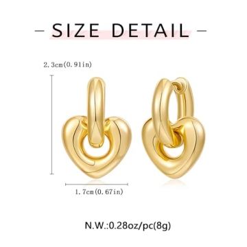 WOWORAMA Trendy Gold Heart Hoop Earrings for Women