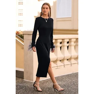 Elegant Midi Feather Dress for Women – Perfect Wedding & Party Wear