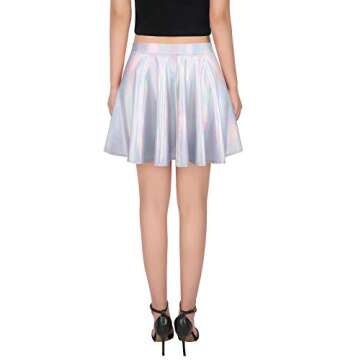 HDE Casual Flared Pleated Skater Skirt - Silver Holographic