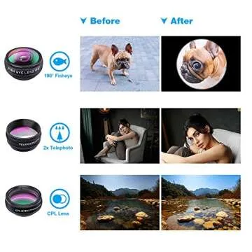 Apexel APL-DG10 10 in 1 Cell Phone Camera Lens Kit Wide Angle Lens & Macro Lens+ Fisheye Lens+Telephoto Lens+CPL/Flow/Radial/Star Filter+Kaleidoscope 3/6 Lens for iPhone Samsung Sony, Black