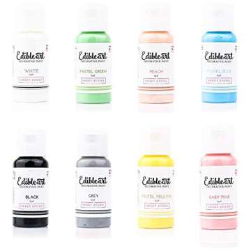 Sweet Sticks Edible Art Decorative Cake Paint 0.5 Ounce (15 Milliliters) - White, Black, Gray, Peach, Baby Pink, Pastel Yellow, Pastel Blue and Pastel Green (1 Each Color)