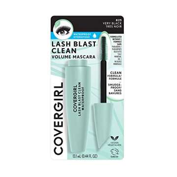 CoverGirl Lash Blast Clean Volume Waterproof Mascara, Vegan Formula, Volumizing, Smudge-Proof, Cruelty Free, Very Black, 1 Count