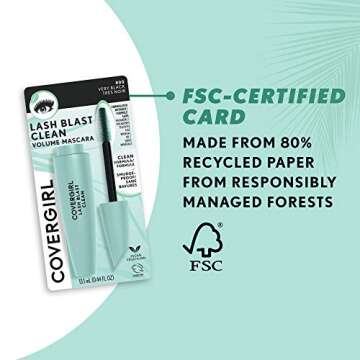 CoverGirl Lash Blast Clean Volume Waterproof Mascara, Vegan Formula, Volumizing, Smudge-Proof, Cruelty Free, Very Black, 1 Count
