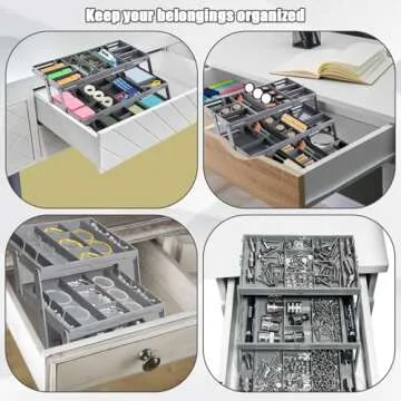 Ysglory 3 Tier Drawer Organizer Smart Collapsible Desk Organizer Multi Level Expandable Junk Drawer Organizer Storage Tray for Makeup, Jewelry, Office Supplies, Kitchen Gadgets (1 Row with 3-Tier)