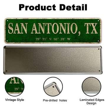 LINStore San Antonio TX Vintage Metal Sign for Home Decor