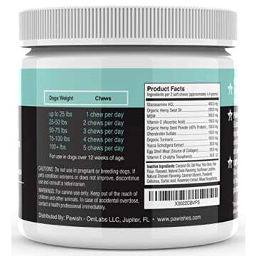 Hemp Hip & Joint Supplement for Dogs with Organic Hemp Oil, Glucosamine, Turmeric, MSM - for Joint S...