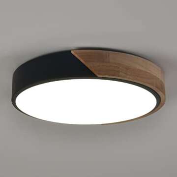 TEENYO Simple LED Flush Mount Light Black and Wood 16 Inch