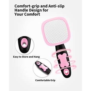 Glendan Dog Brush & Cat Brush- Slicker Pet Grooming Brush- Shedding Grooming Tools(Pink)