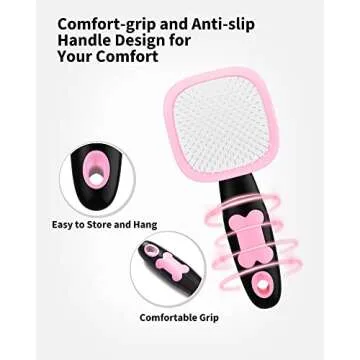 Glendan Dog Brush & Cat Brush- Slicker Pet Grooming Brush- Shedding Grooming Tools(Pink)