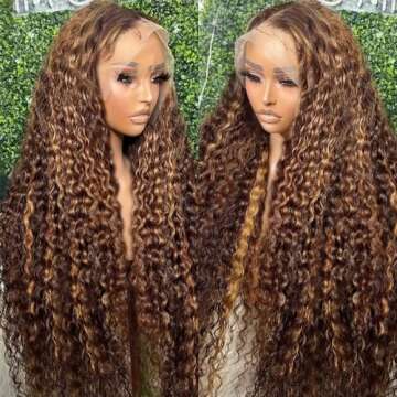 Maxine 14A 28 Inch Highlight Ombre Lace Front Wig Virgin Remy Human Hair 180 Density Colored 4/27 Wa...