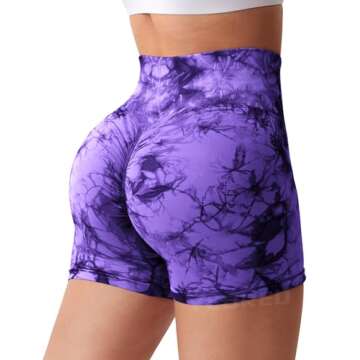 YEOREO Women High Waist Workout Yoga Gym Smile Contour Seamless Cycling Shorts Violet XL
