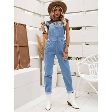 LookbookStore womens overalls denim overalls for women jean overalls for women blue overall dress denim outfits for women cowgirl outfits Size Medium Size 8 10