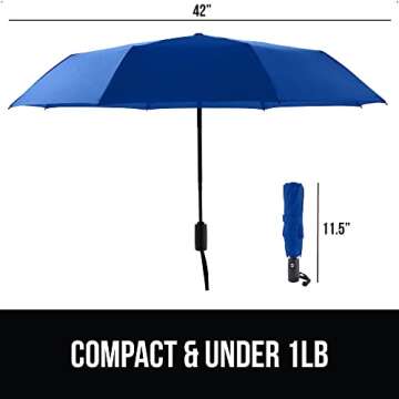 Gorilla Grip Windproof Compact Stick Umbrella for Rain, One-Click Automatic Open and Close, Strong Reinforced Fiberglass Ribs, Easily Collapsible, Lightweight Portable Umbrellas for Travel, Navy