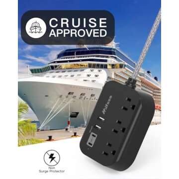 Cruise Ship Essentials - Power Strip with USB, Mountable Flat Plug Power Strip with 3 Outlets 4 USB Ports(Smart 3.1A), 5ft Braided Extension Cord, Compact for Cruise Ship, Travel, Home, Dorm
