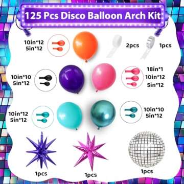 Disco Balloon Arch, 125 PCS 80s Balloon Arch Kit mit Hot Pink and Purple Teal Orange Metallic Green ...