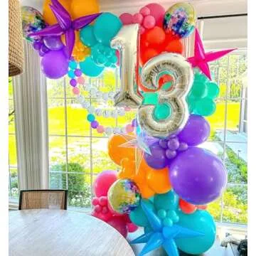 Disco Balloon Arch, 125 PCS 80s Balloon Arch Kit mit Hot Pink and Purple Teal Orange Metallic Green Balloons, 22 Inch Disco Ball Mylar Explosion Star Foil Balloon for Singer Music Fans Decorations