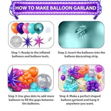 Disco Balloon Arch, 125 PCS 80s Balloon Arch Kit mit Hot Pink and Purple Teal Orange Metallic Green Balloons, 22 Inch Disco Ball Mylar Explosion Star Foil Balloon for Singer Music Fans Decorations