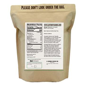 Anthony's Organic Fenugreek Seeds, 2 lb, Whole Methi Seeds, Gluten Free, Non GMO, Non Irradiated