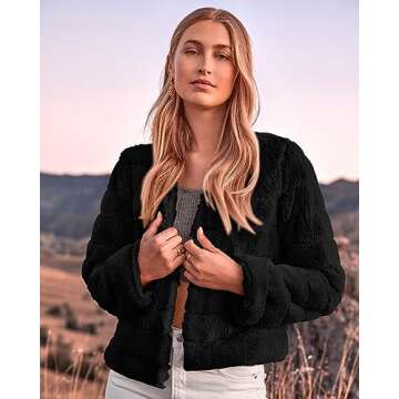 BTFBM Womens Faux Fur Cropped Jacket Fall Winter Fashion 2025 Soft Long Sleeve Open Front Fluffy Sho...