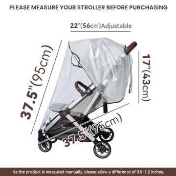 Bemece Baby Stroller Rain Cover Universal Stroller Accessory - Waterproof Windproof Travel Weather Shield Thick & Durable Protect from Dust and Snow with Breathable Ventilation Mesh Clear Visibility