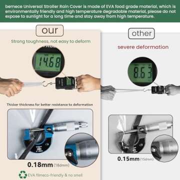 Bemece Baby Stroller Rain Cover Universal Stroller Accessory - Waterproof Windproof Travel Weather Shield Thick & Durable Protect from Dust and Snow with Breathable Ventilation Mesh Clear Visibility