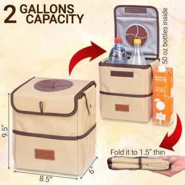 Creathing Car Trash Can with Lid, Detachable Lining | Console, Floor, Seat Hanging Car Garbage Bin and Storage Bag, Truck and Car Accessories (2 Gal, Beige)