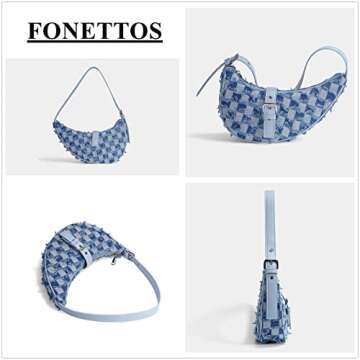 FONETTOS Y2K Saddle Hobo Bag, Women Shoulder Purse Moon Bag Handbag Fashion for Girls