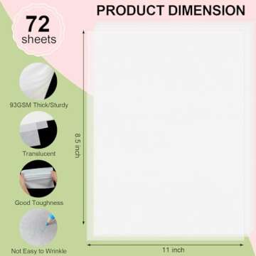 Phinus 72 Sheets Vellum Paper, Translucent Vellum Jackets Vellum Tracing Paper 8.5 x 11, Vellum Pape...