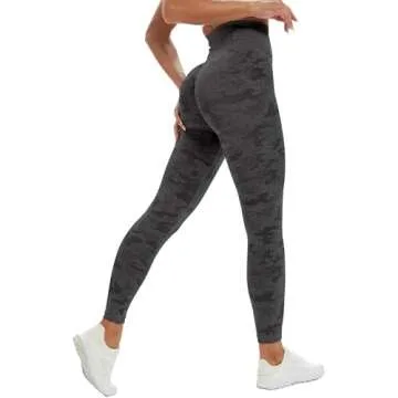 YVYVLOLO Women High Waist Workout Gym Camo Seamless Leggings Yoga Pants Tights(Y326-Camo Black-S)