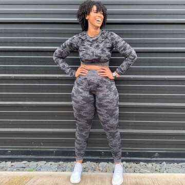 YVYVLOLO Women High Waist Workout Gym Camo Seamless Leggings Yoga Pants Tights(Y326-Camo Black-S)