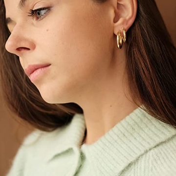 4mm Thick Gold Chunky Hoop Earrings for Women