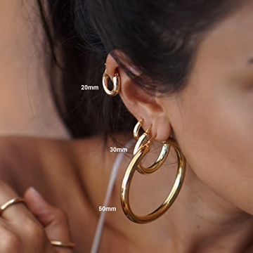 4mm Thick Gold Chunky Hoop Earrings for Women