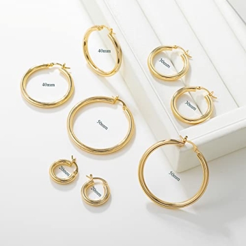 4mm Thick Gold Chunky Hoop Earrings for Women