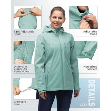 33,000ft Packable Rain Jacket Women Lightweight Waterproof Raincoat with Hood Cycling Bike Jacket Windbreaker