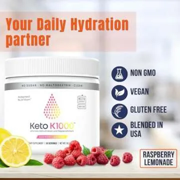 Hi-Lyte Keto K1000 Electrolyte Powder | Raspberry Lemon | Hydration Supplement Drink Mix | Boost Energy & Beat Leg Cramps | No Sugar, No Maltodextrin | 50 Servings