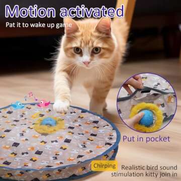 Giociv Interactive Cat Toys Ball Fast Rolling in Pouch, Motion Activate Chirping Cat Toy Hide and Se...