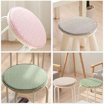 4 Pack Anti Slip Round Chair Pad with Elastic Ties Circle Chair Cushions Set for Bistro Bar Kitchen Dining High Stool 13 Inch Small Kids Chair Pads Machine Washable Grey Stripe