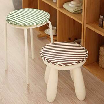 4 Pack Anti Slip Round Chair Pad with Elastic Ties Circle Chair Cushions Set for Bistro Bar Kitchen Dining High Stool 13 Inch Small Kids Chair Pads Machine Washable Grey Stripe