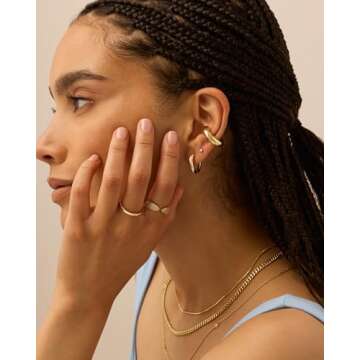 PAVOI 14K Yellow Gold Plated Chunky Plain Tubular Hinged Earscape Ear Cuffs for Women | Statement Earring Pair