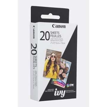 Canon Zink Photo Paper Pack, 20 sheets, White, 2" X 3". (3214C001)