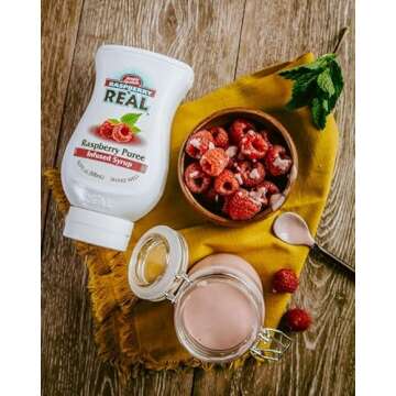 Reàl Fruit Infused Flavoring Syrup Variety - Strawberry, Raspberry, Peach, Blueberry, Black Cherry, Crisp Apple (Pack of 6, 16.9 FL OZ Bottles)